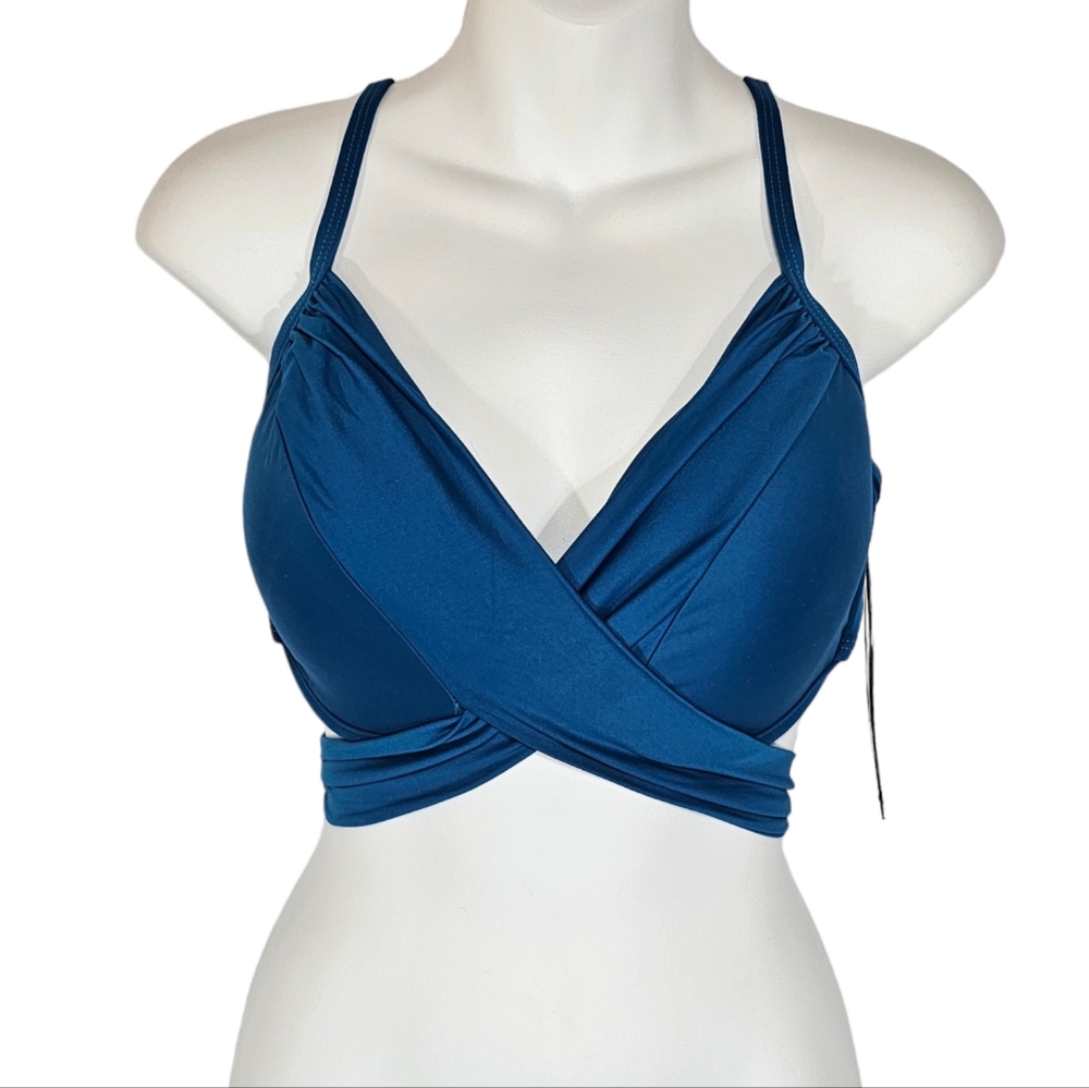 La Blanca Teal Front Wrap Bikini Top Size 14 Swimwear